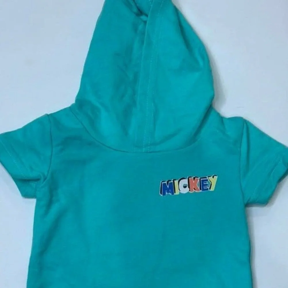 Disney Mickey Mouse Hoodie and Shorts Set Kids 0-3M Teal Graphic 2pc Outfit